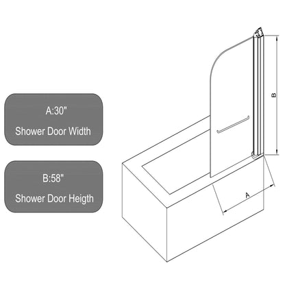 Bathtub Shower Door With 6mm Tempered Glass