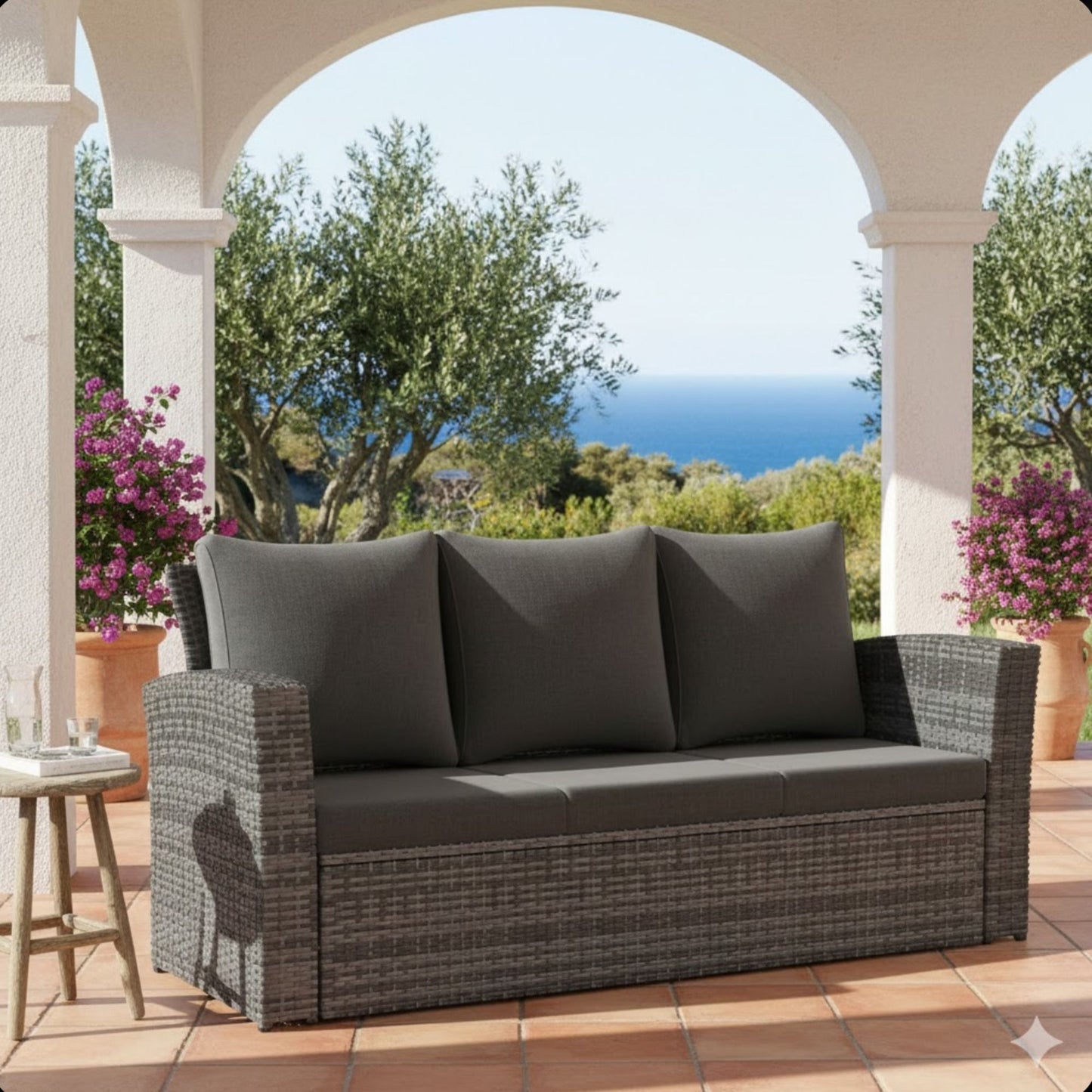 All-Weather Wicker 3 Seat Patio Sofa With Thick Cushions