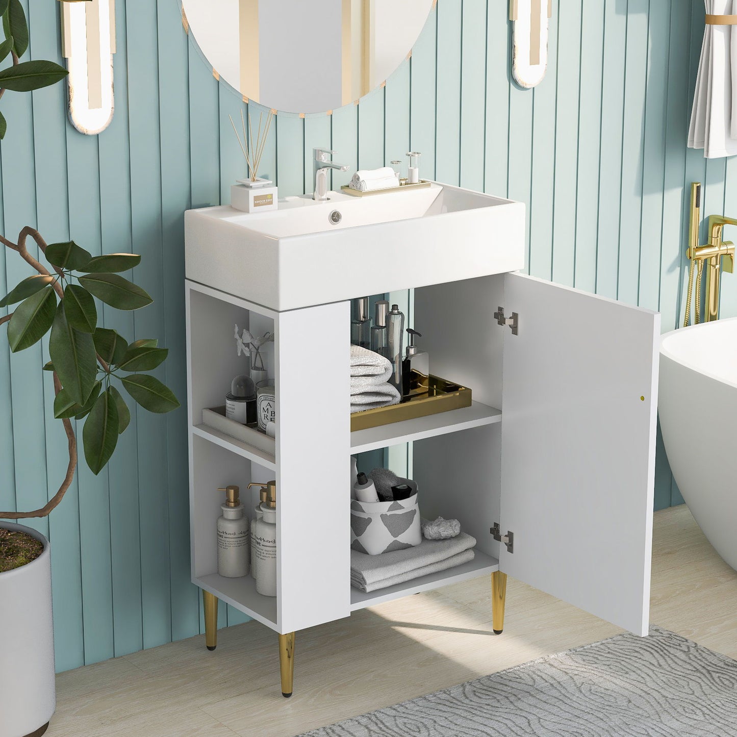 Bathroom Vanity, Combo Cabinet, Bathroom Storage Cabinet, Single Ceramic Sink