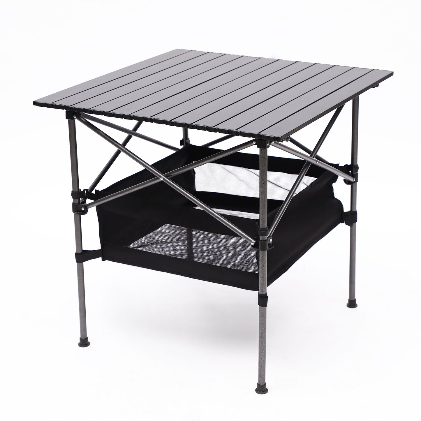 Folding Outdoor Table With Carrying Bag, Lightweight Aluminum Roll-Up Square Table For Indoor, Outdoor Camping, Picnics, Beach, Backyard, Bbq, Party, Patio - Black