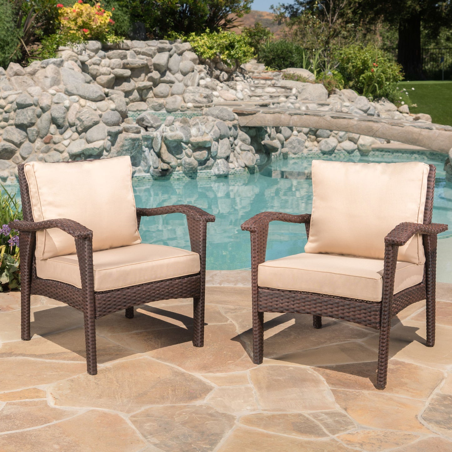 Honolulu - Club Chair (Set of 2) With Weather Resistant Wicker And Cushions - Brown / Tan