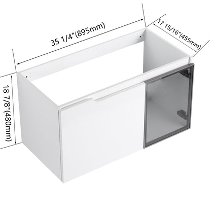 36" (35 1 / 4") Wall Mounted Bathroom Vanity, Cabinet With Half Door (Excluding Sink) - Glossy White