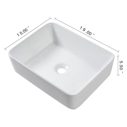 19" 5" Bathroom Sink Combo Rectangular Vessel Vanity Set With Faucet Drop In Ready Ceramic Basin - White / Black