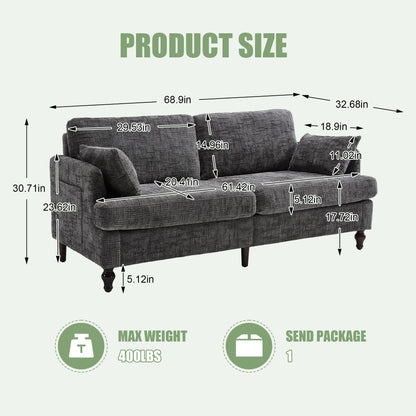 Chenille 2 Seater Sofa With LED Light, USB Charging Port, And Storage Bag