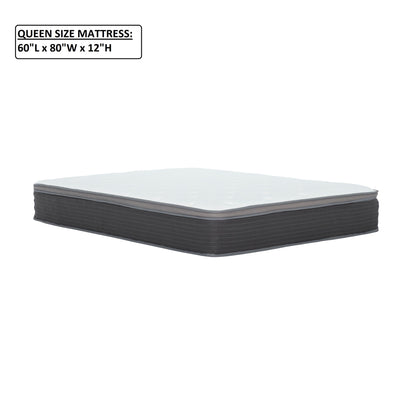 12'' Queen Size Hybrid Mattress In A Box, Plush Gel Memory Foam Mattress Top With Pocket Coil Base - Gray / White