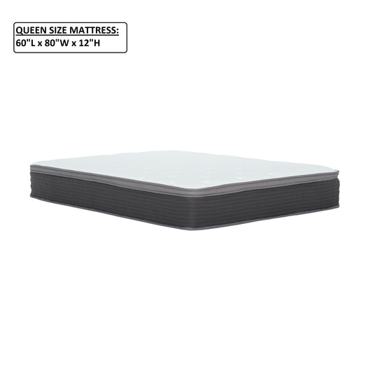 12'' Queen Size Hybrid Mattress In A Box, Plush Gel Memory Foam Mattress Top With Pocket Coil Base - Gray / White