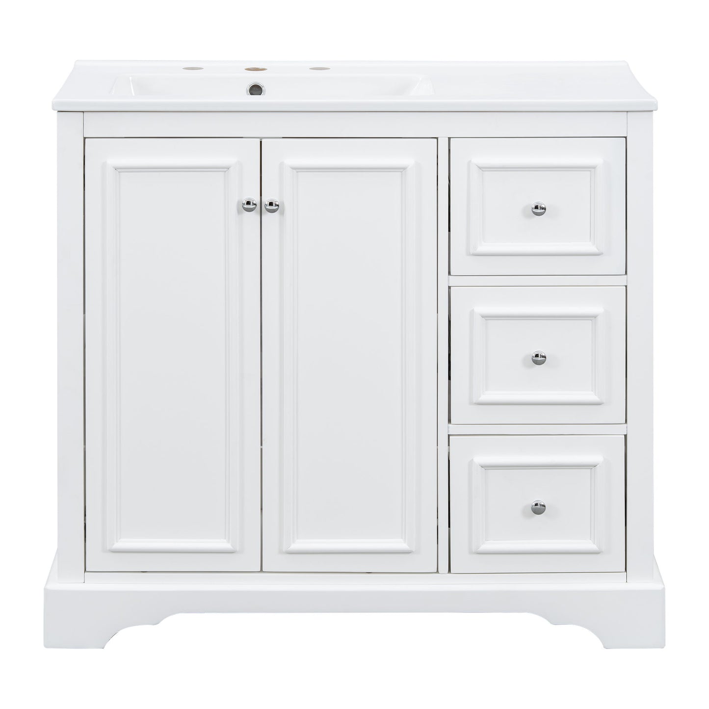 Bathroom Vanity With Sink, Soft-Close Doors, Adjustable U-Shelf, 3 Drawers