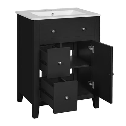 Bathroom Vanity With Basin, Rectangular Cabinet With 2 Drawers And Soft Closing Door