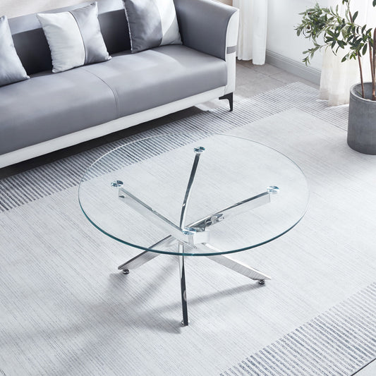 Modern Round Tempered Glass Table With Chrome Legs