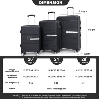 Hardshell Suitcase Double Spinner Wheels Luggage Sets, Lightweight With Tsa Lock, 3 Piece Set