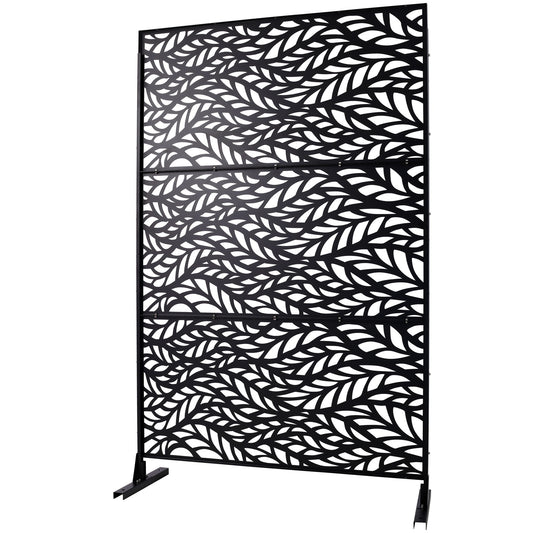 Outdoor & Indoor Privacy Screen Metal Privacy Screen, Freestanding Decorative Privacy Screen For Deck Balcony Patio - Black
