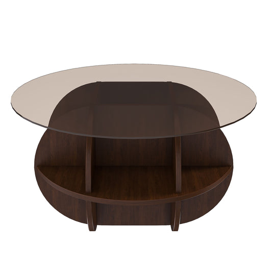 Round Coffee Table With Storage For Living Room - Walnut