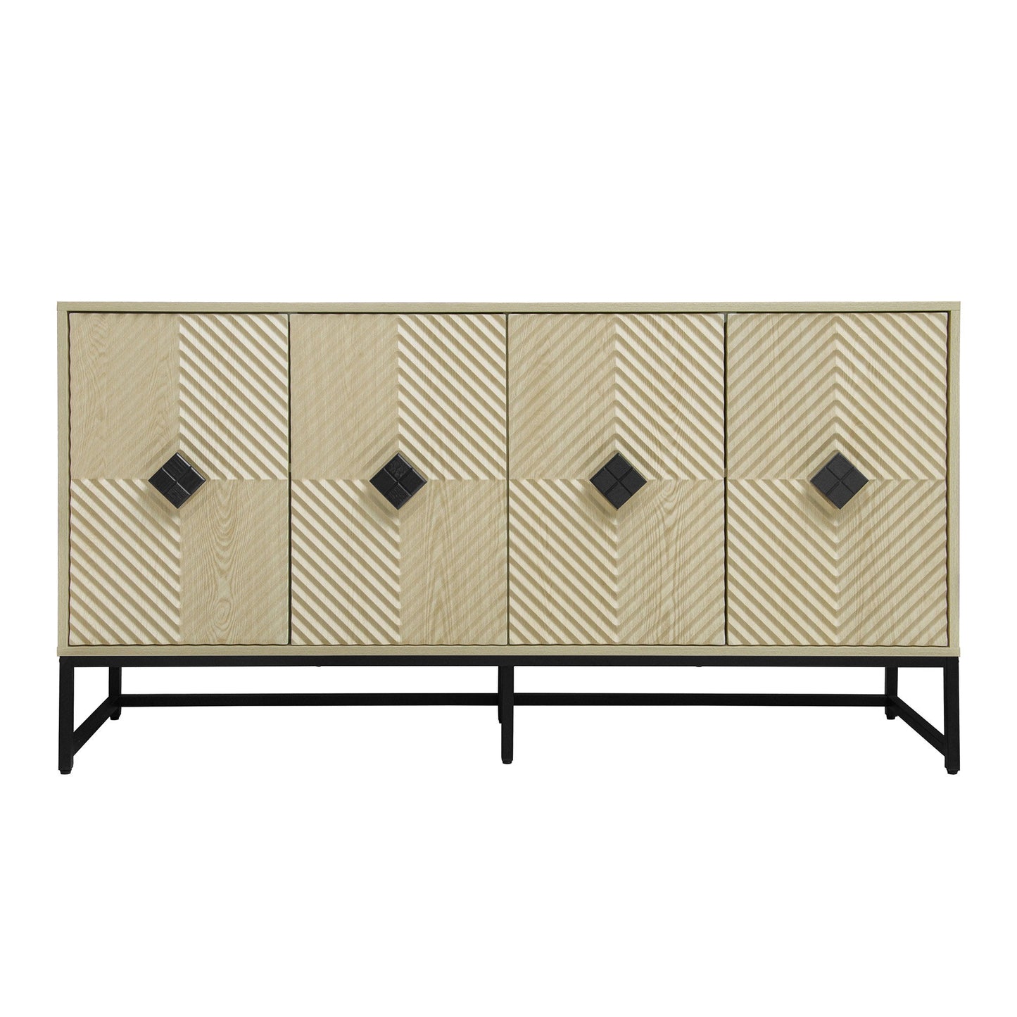 Carved 4 Door Sideboard With Storage, Adjustable Shelf