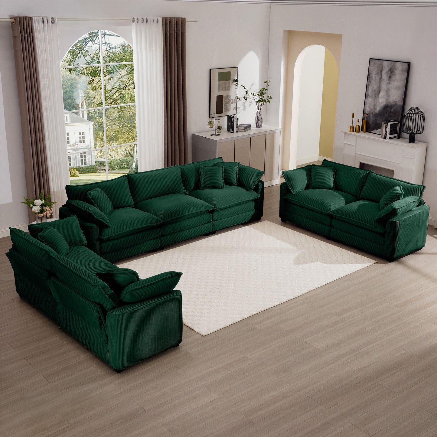 Elegant Corduroy Oversized Sectional Sofa Set With Deep Seats And Flexible Layout