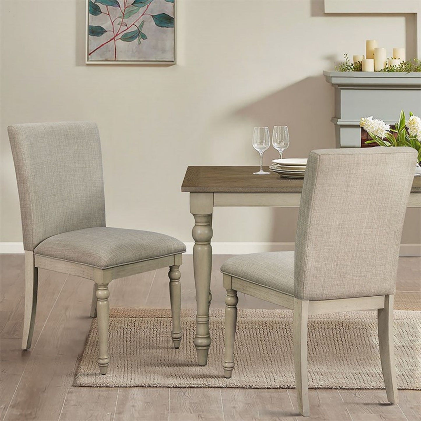 Fiona - Upholstered Dining Chair With Turned Legs (Set of 2) - Light Gray
