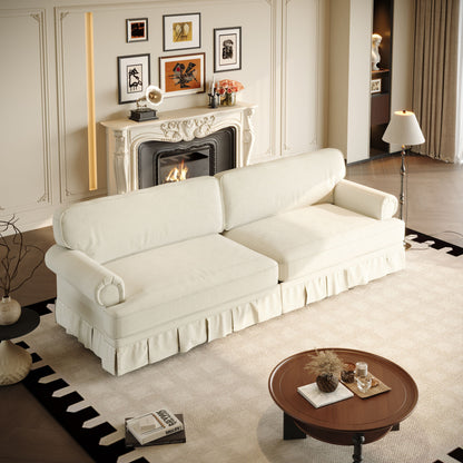 Luxuriously Comfortable Cloud Couch Sofa With Elegant Rolled Arms & Pleated Skirt Design