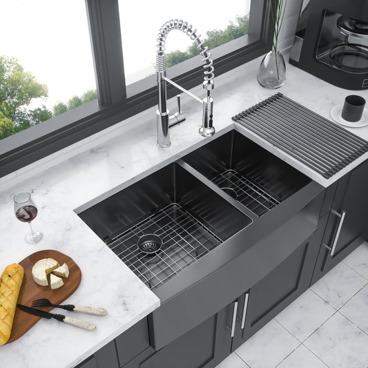 Double Bowl Farmhouse Sink, Stainless Steel Apron Front