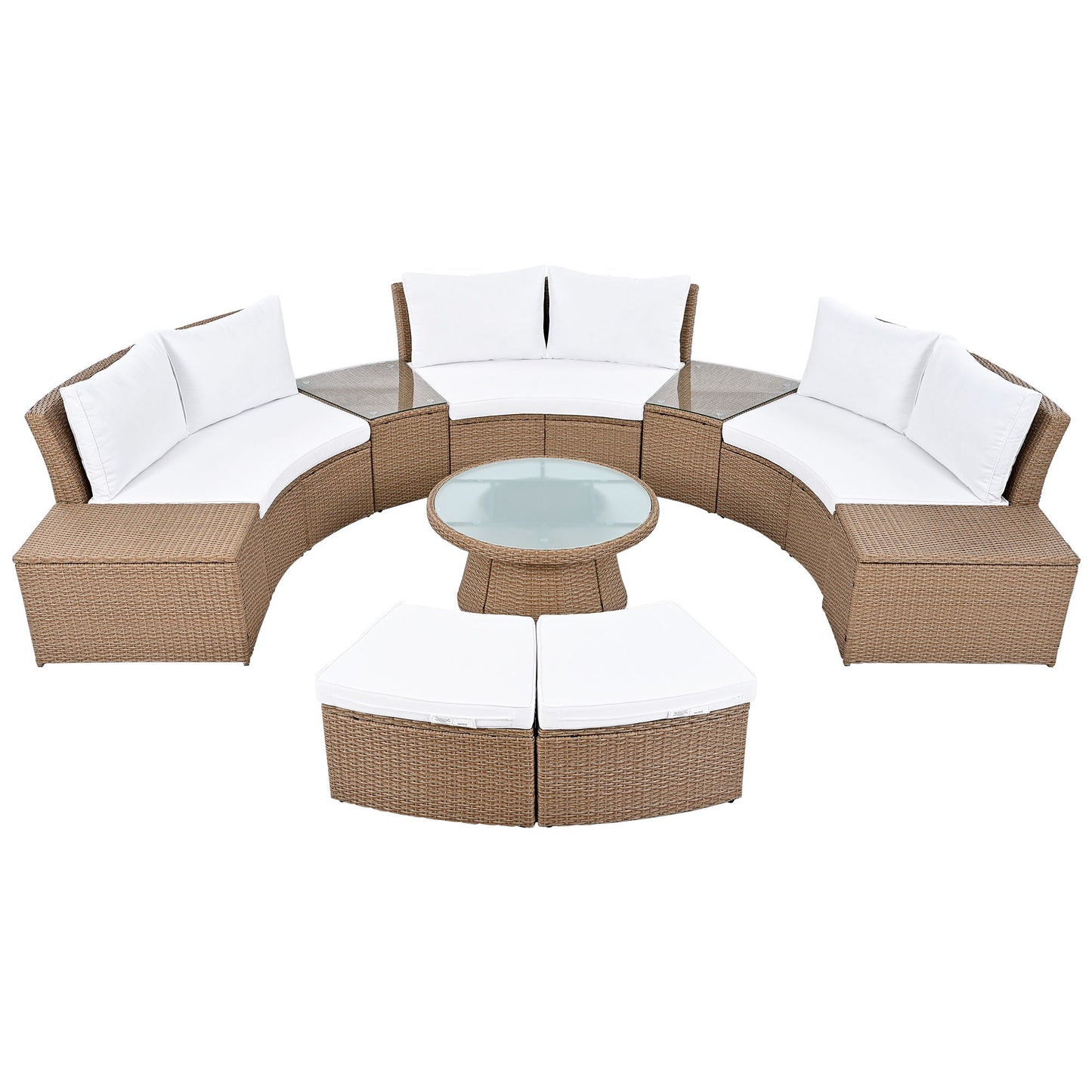 10 Piece Outdoor Sectional Half Round Patio Rattan Sofa Set