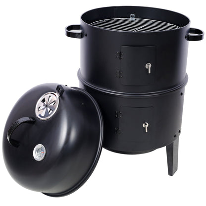 Portable Charcoal Smoker Grill For Outdoor Cooking - Black