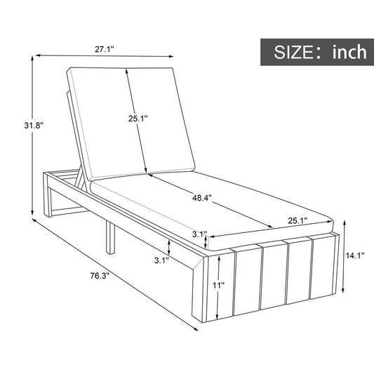 Adjustable Outdoor Chaise Lounge Patio Recliner - Beige / Light Teak