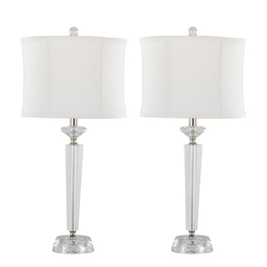 Diamond - Torch Contemporary Crystal Table Lamp (Set of 2) - Clear / Off White / Polished Nickel