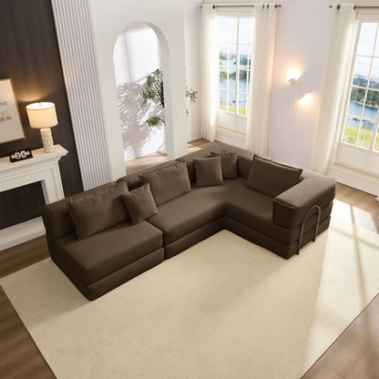 Modular L Shaped Floor Living Room Sofa Set With 6 Pillows