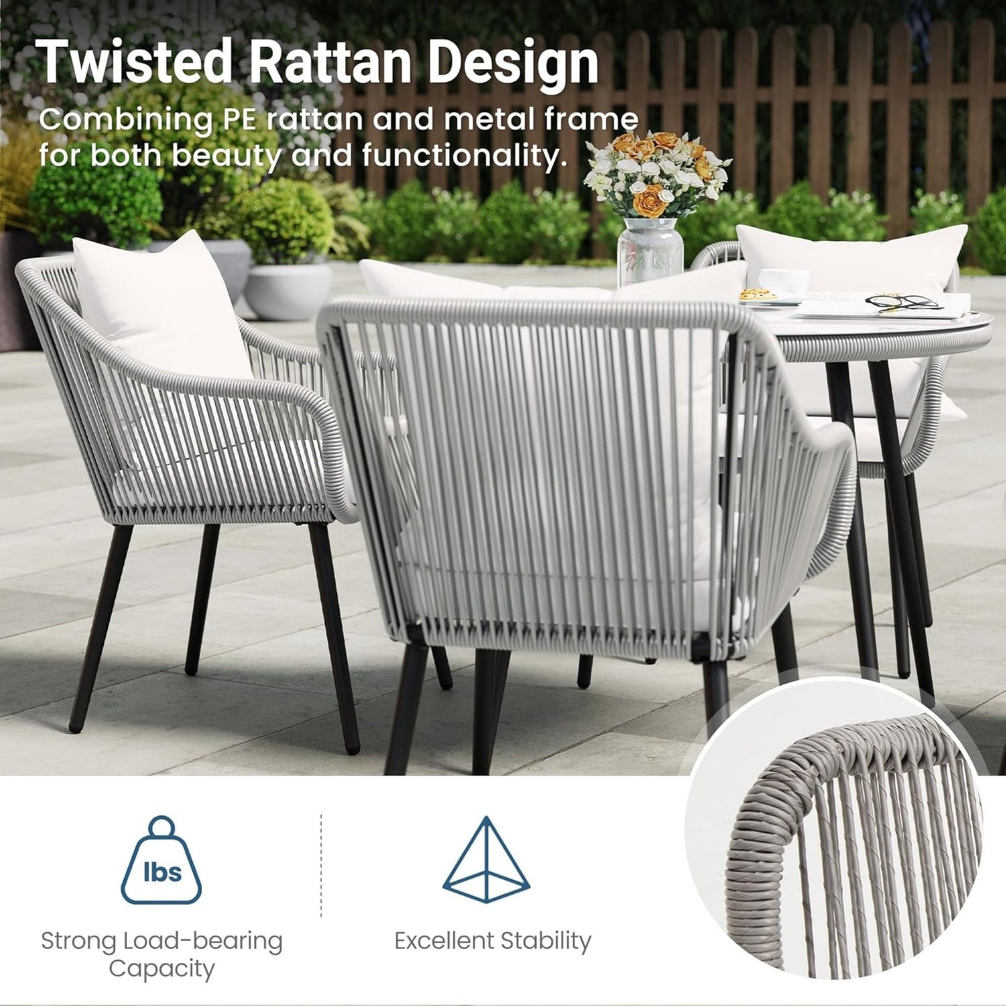 5 Piece Twisted Rattan Patio Dining Set With Table