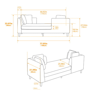 Wide Modern Double Sided Upholstered Chaise Lounge