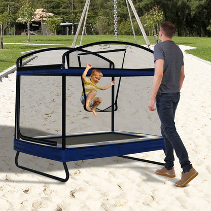 Outdoor Square Trampoline For Kids And Adults With Protective Net And Swing 4 X 6Ft - Black / Blue