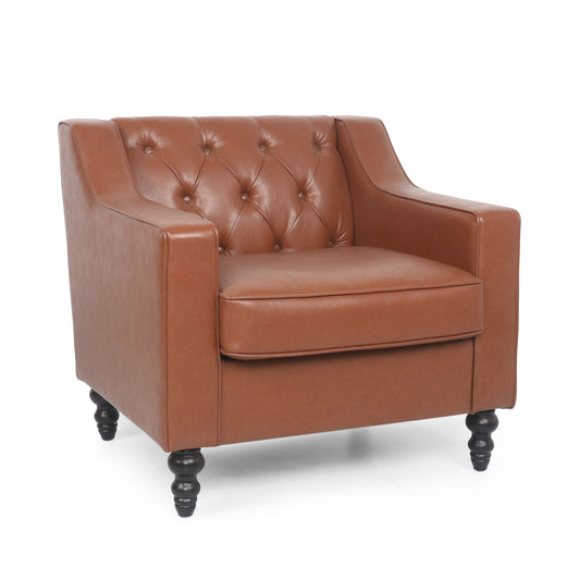Contemporary Club Chair With Button Tufting And Birch Wood Legs