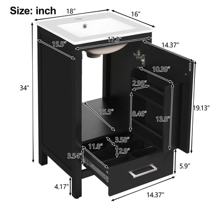 Bathroom Vanity With Ceramic Sink, Soft Close Drawers, Door Organizer, Divider Drawer, Adjustable Foot Pads