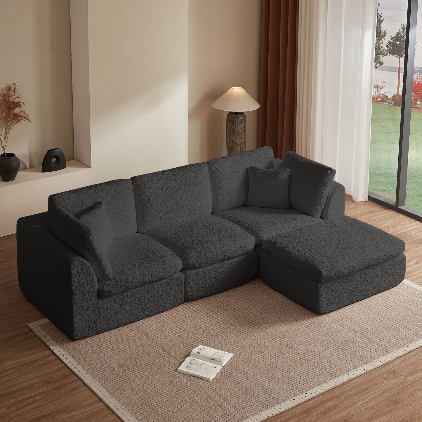 Cloud Sectional Couch, Convertible With Ottoman, 3 Seater Modular Design