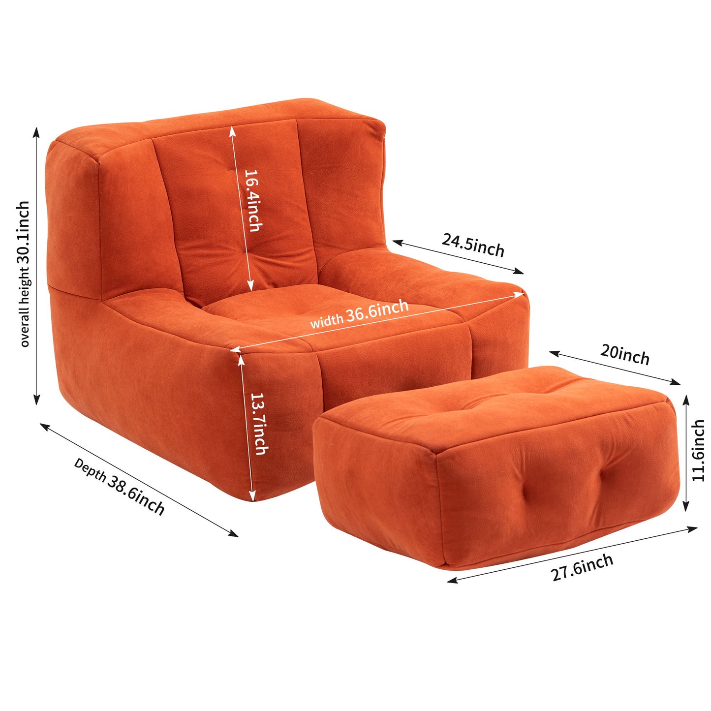 Modern Indoor Fluffy Bean Bag Chair With Memory Foam And Ottoman, Super Soft