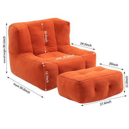 Modern Indoor Fluffy Bean Bag Chair With Memory Foam And Ottoman, Super Soft