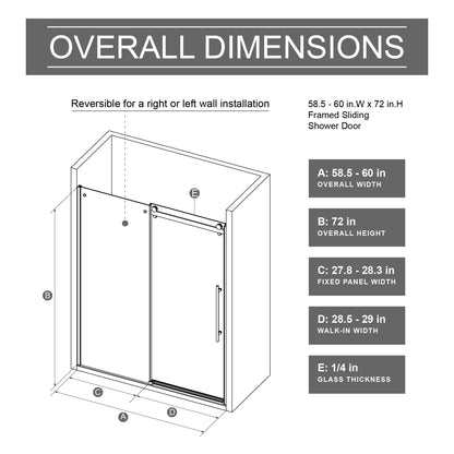 Frameless Shower Door Single Sliding, Adjustable Zinc Roller Rail - Chrome