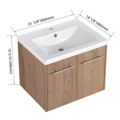 Modern Floating Bathroom Vanity With Resin Sink, Soft Close Doors