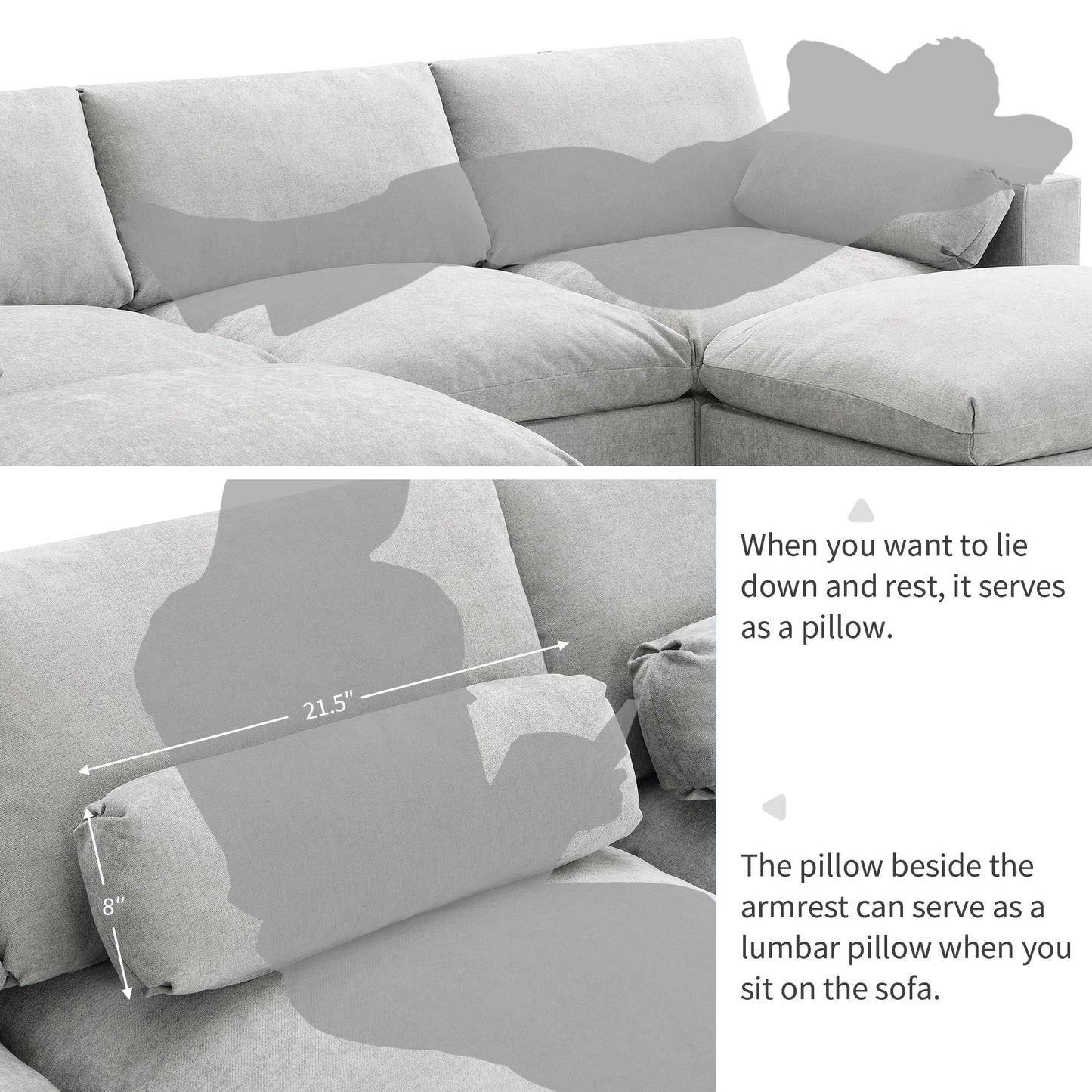 Modular Sectional With Storage Pockets, 5 Seat U Shaped Couch Set With Pillows, Free Combination Modern Cloud Sofa With 2 Movable Ottoman