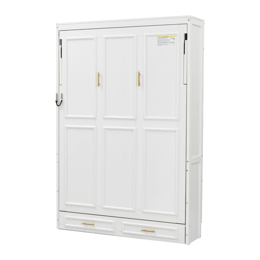 Full Size Murphy Bed With 2 Drawers - Beige