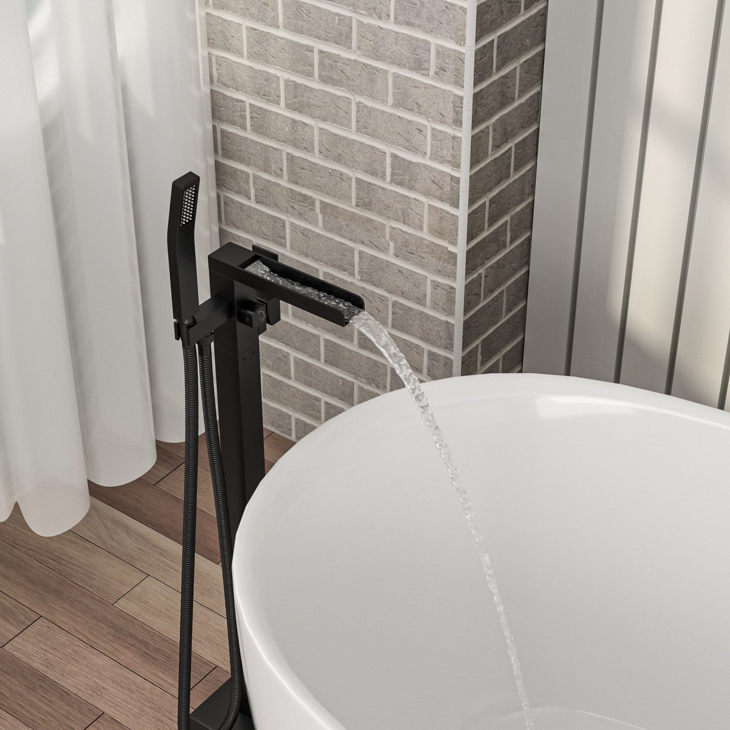 Freestanding Bathtub Faucet With Waterfall Tub Filler And Hand Shower