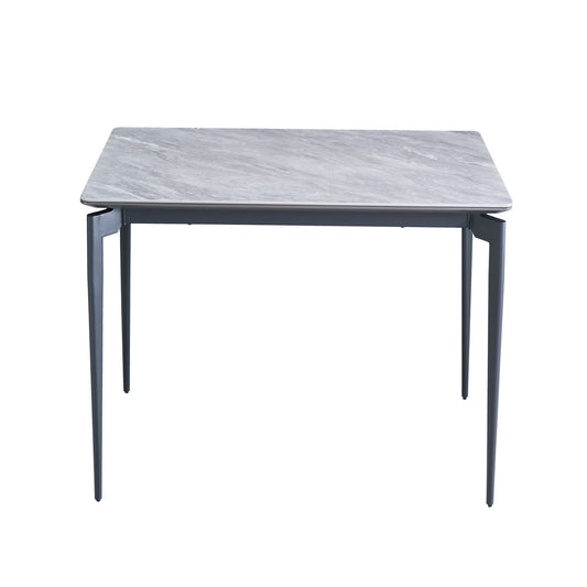 Modern Sintered Stone Dining Table Glossy Rock Surface Family Dining Table For 8 People With Sturdy Metal Legs Contemporary Kitchen Restaurant Furniture - Black / Gray