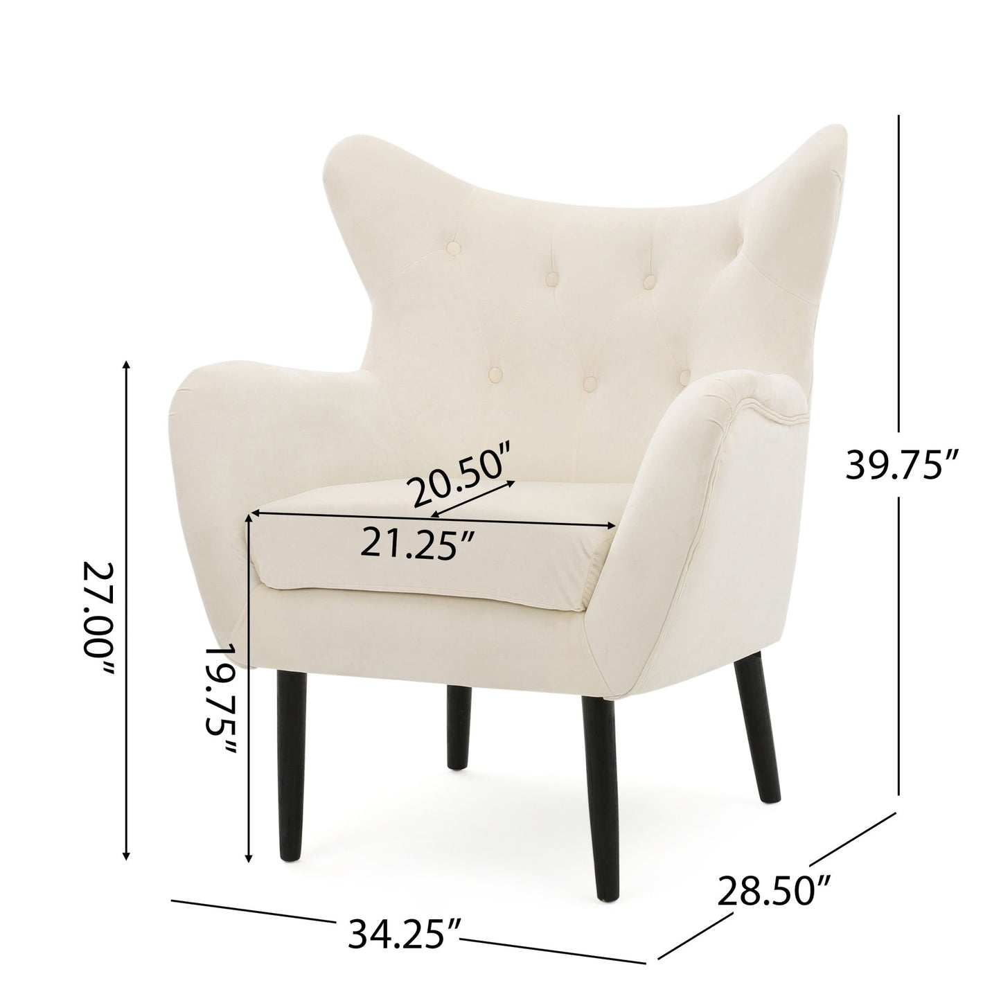 Style Velvet Arm Chair With Wingback And Flared Arms - Ivory