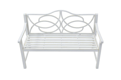 Outdoor Garden Patio Bench With Backrest And Armrest, Slatted Seat For Park, Yard & Porch, Balcony, Accommodates 2 - 3 People - White