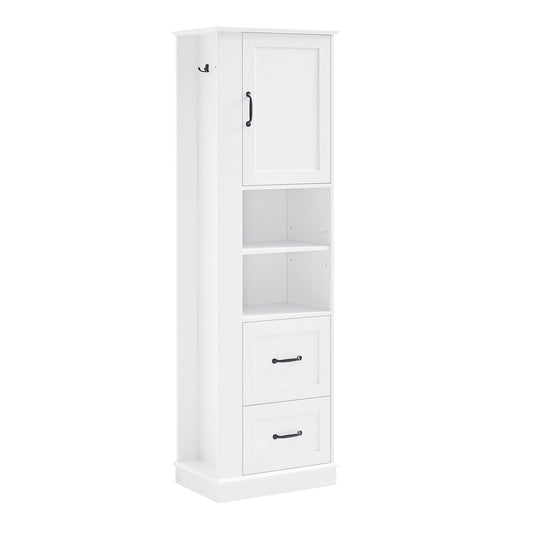 Freestanding Bathroom Storage Cabinet With Adjustable Shelves And Side Hooks Board, Rectangle Design