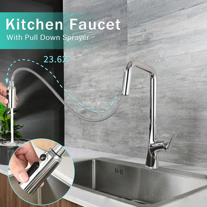 Professional Kitchen Faucet With 3 Function 360 Sprayer And 1 Touch Switching