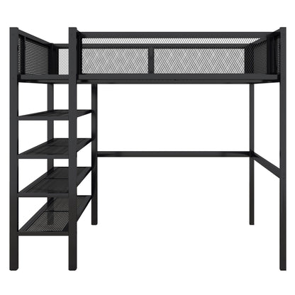 Loft Bed With 4 Tier Shelves And Storage