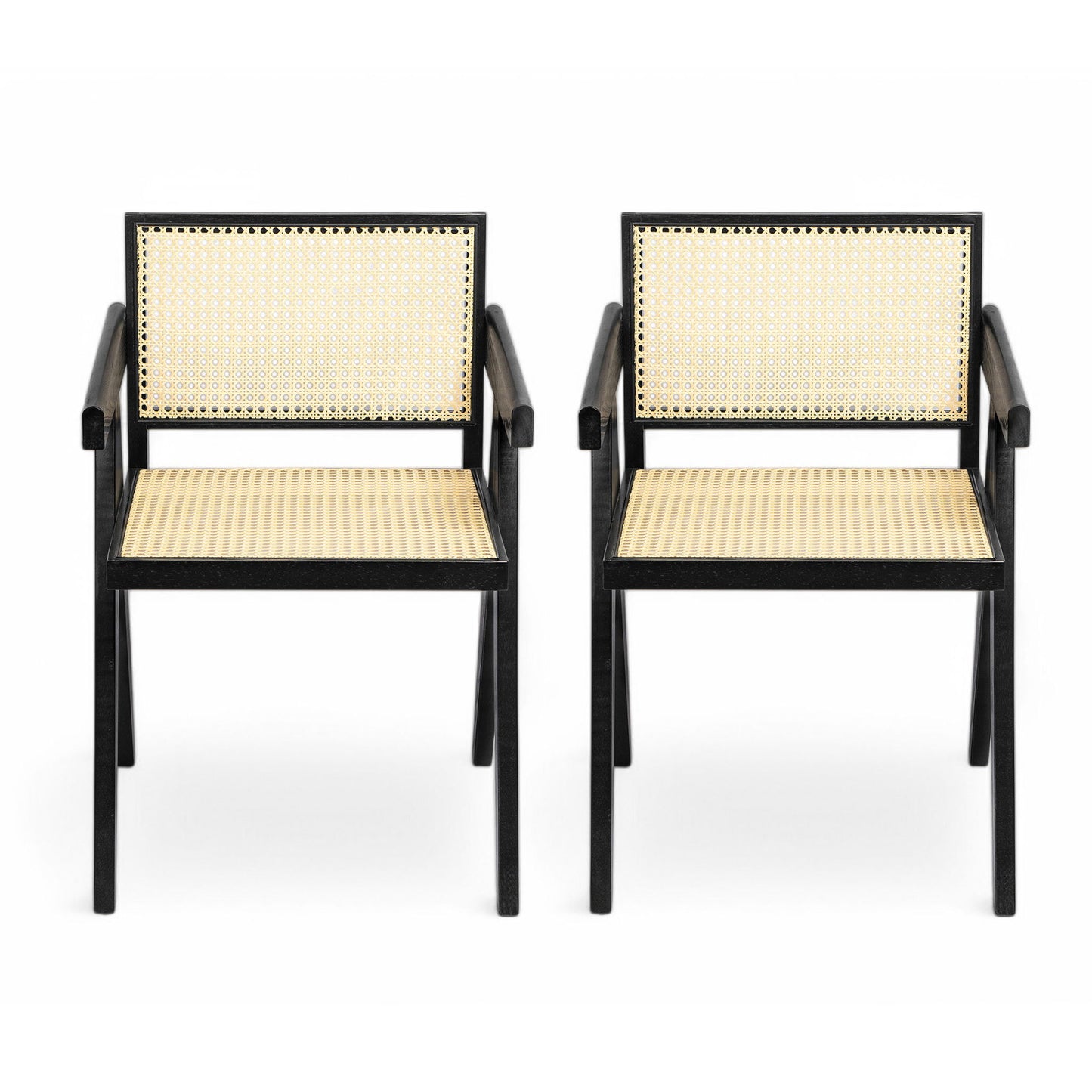 Chandigarh Arm Dining Chair With Natural Cane Design (Set of 2)