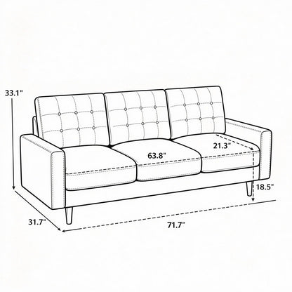 3 Seat Sofa Couch With Tufted Back Upholstered Couch For Living Room