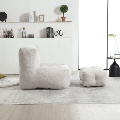 Modern Indoor Fluffy Bean Bag Chair With Memory Foam And Ottoman, Super Soft