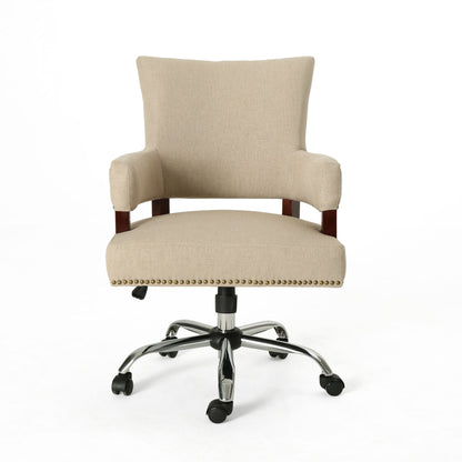 Zealous - Upholstered Office Chair With Curved Arms And Nailhead Accents - Wheat