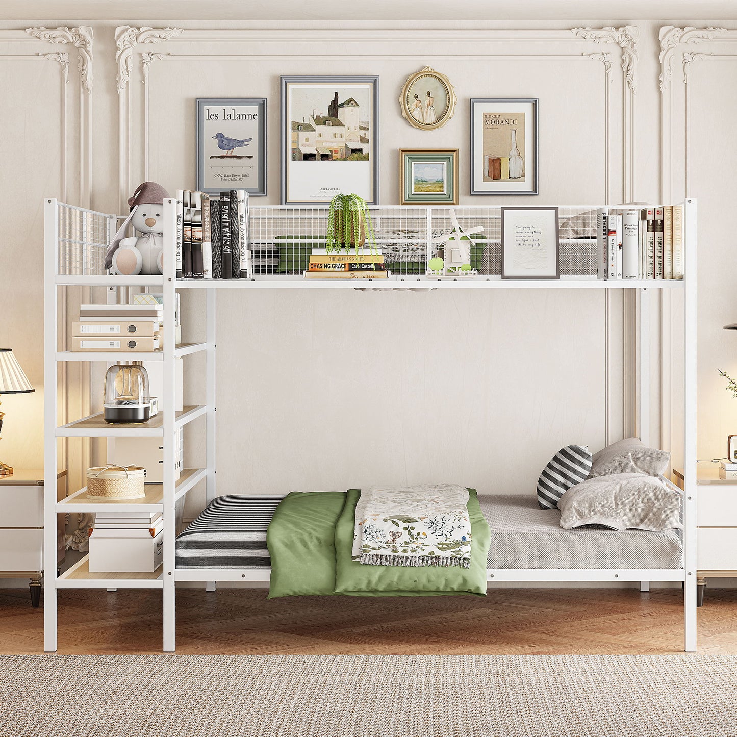 Bunk Bed With 5 Tier Shelves
